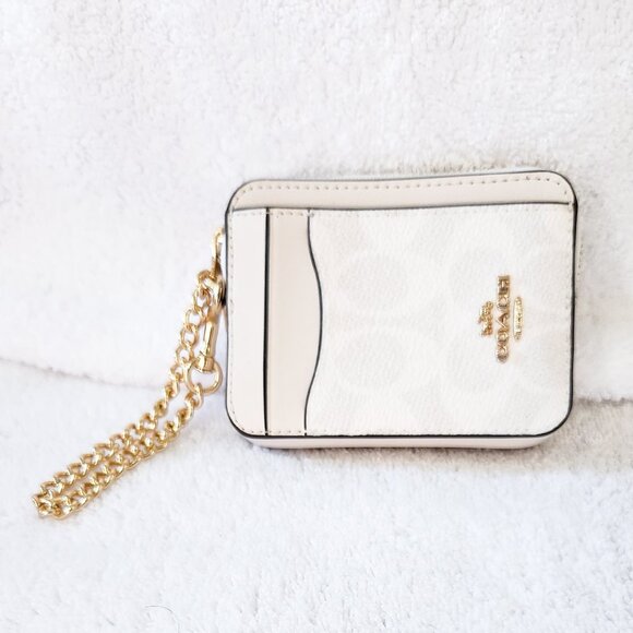 NWT Coach Zip Card Case In Signature Canvas White Chalk CW883 - Picture 2 of 5